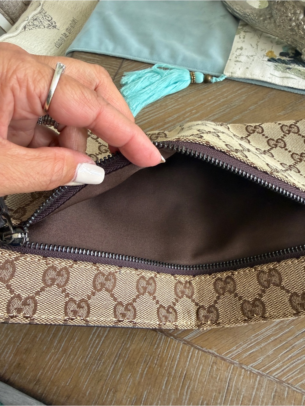Gucci Beige and Brown GG Canvas Shoulder/waist Bag with Dark Brown Leather Flap - Picture 5 of 11